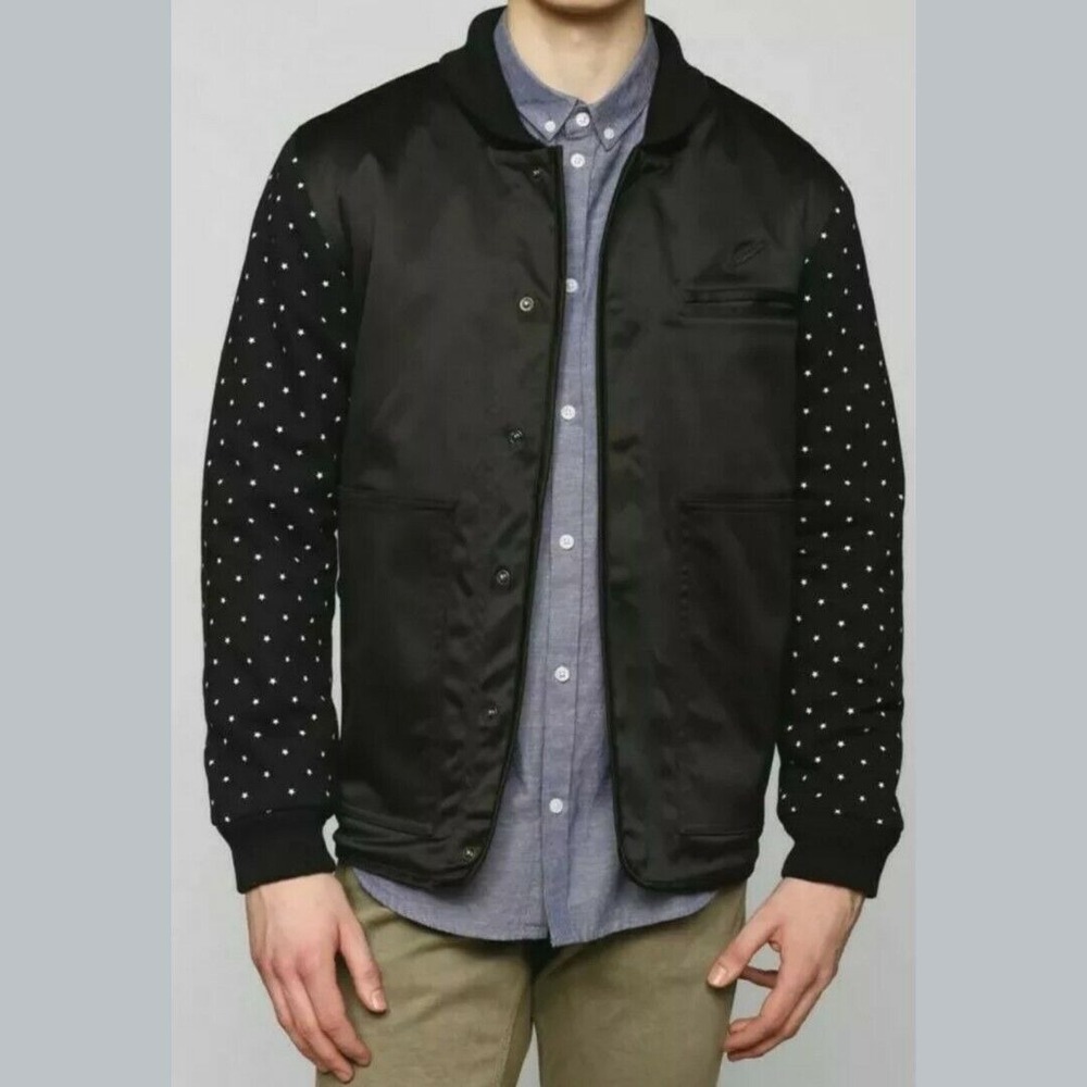 Publish Mens L Black Satin Bandit Coaches Style Jacket‎ Star Pattern Sleeves